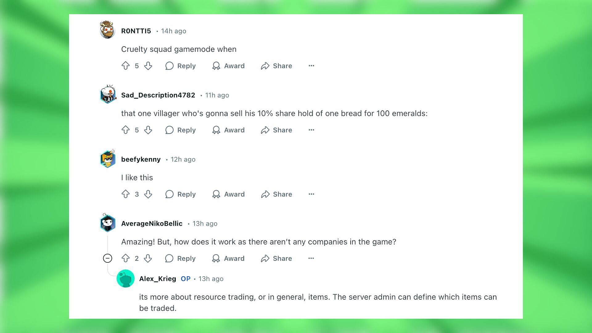Redditors react to the stock market mod in the game (Image via Reddit/Alex_Krieg/Mojang Studios)