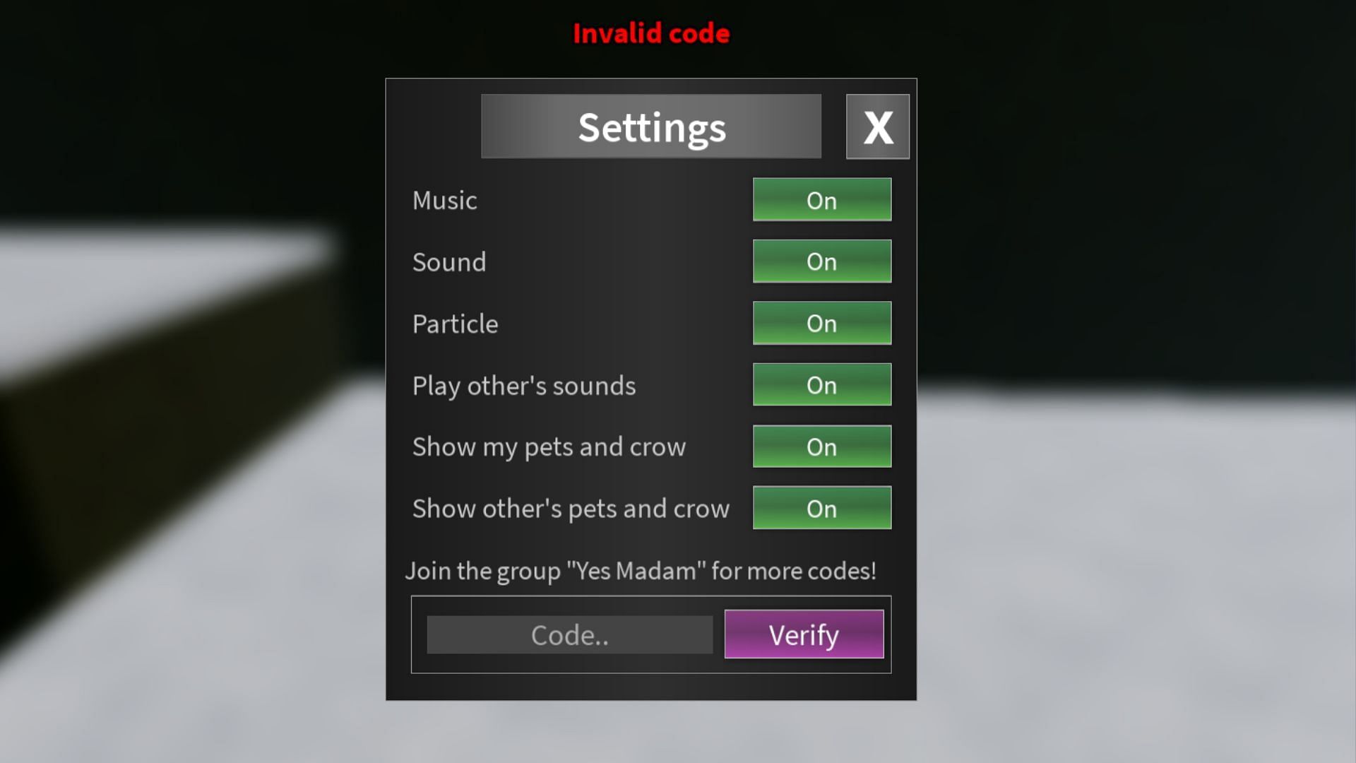 The error message will appear above the &quot;Settings&quot; interface (Image via Roblox)