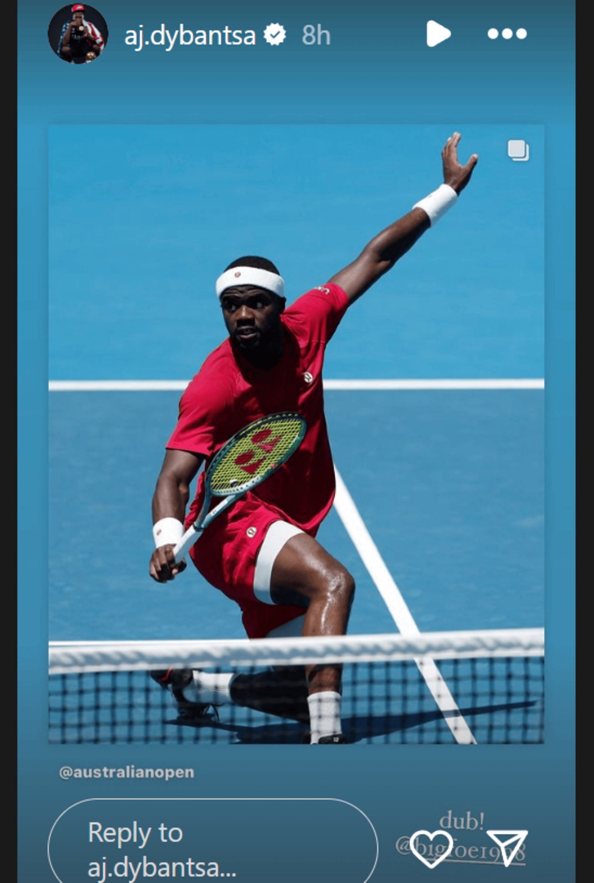 AJ Dybantsa celebrates Frances Tiafoe&#039;s Australian Open victory vs. French foe (Source: Instagram/ @aj.dybantsa)