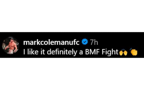 Screenshot of Mark Coleman's comment on @mmauncensored_'s Instagram post