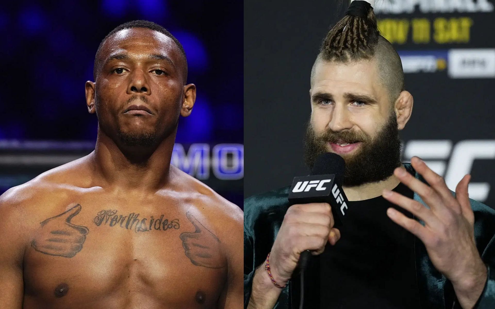 Jiri Prochazka (right) oozing confidence while previewing Jamahal Hill (left) fight at UFC 311 [Images courtesy: Getty Images]