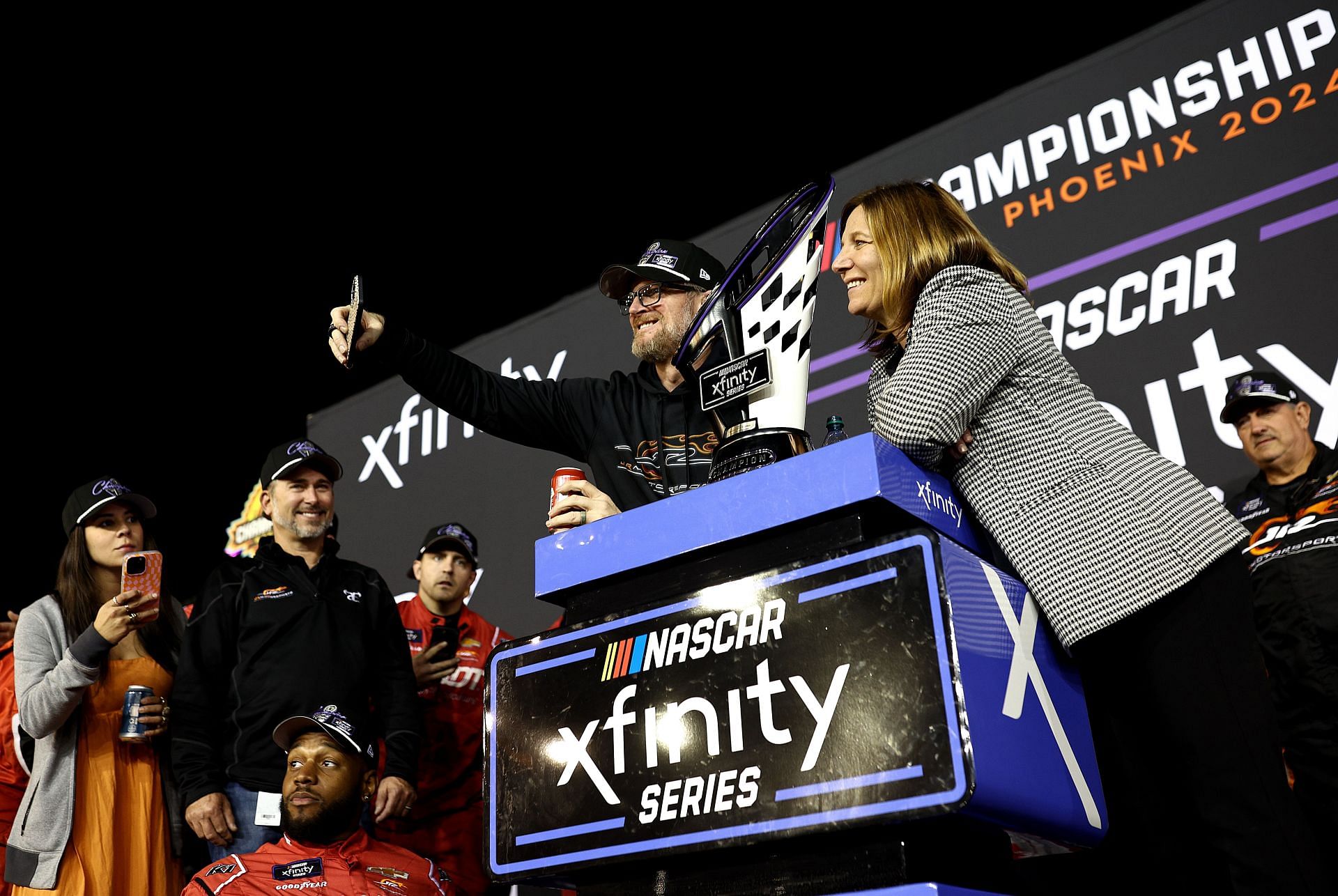 NASCAR Hall of Famer and JR Motorsports owner, Dale Earnhardt Jr. and sister, Kelley Earnhardt Miller celebrate in victory lane - Source: Getty