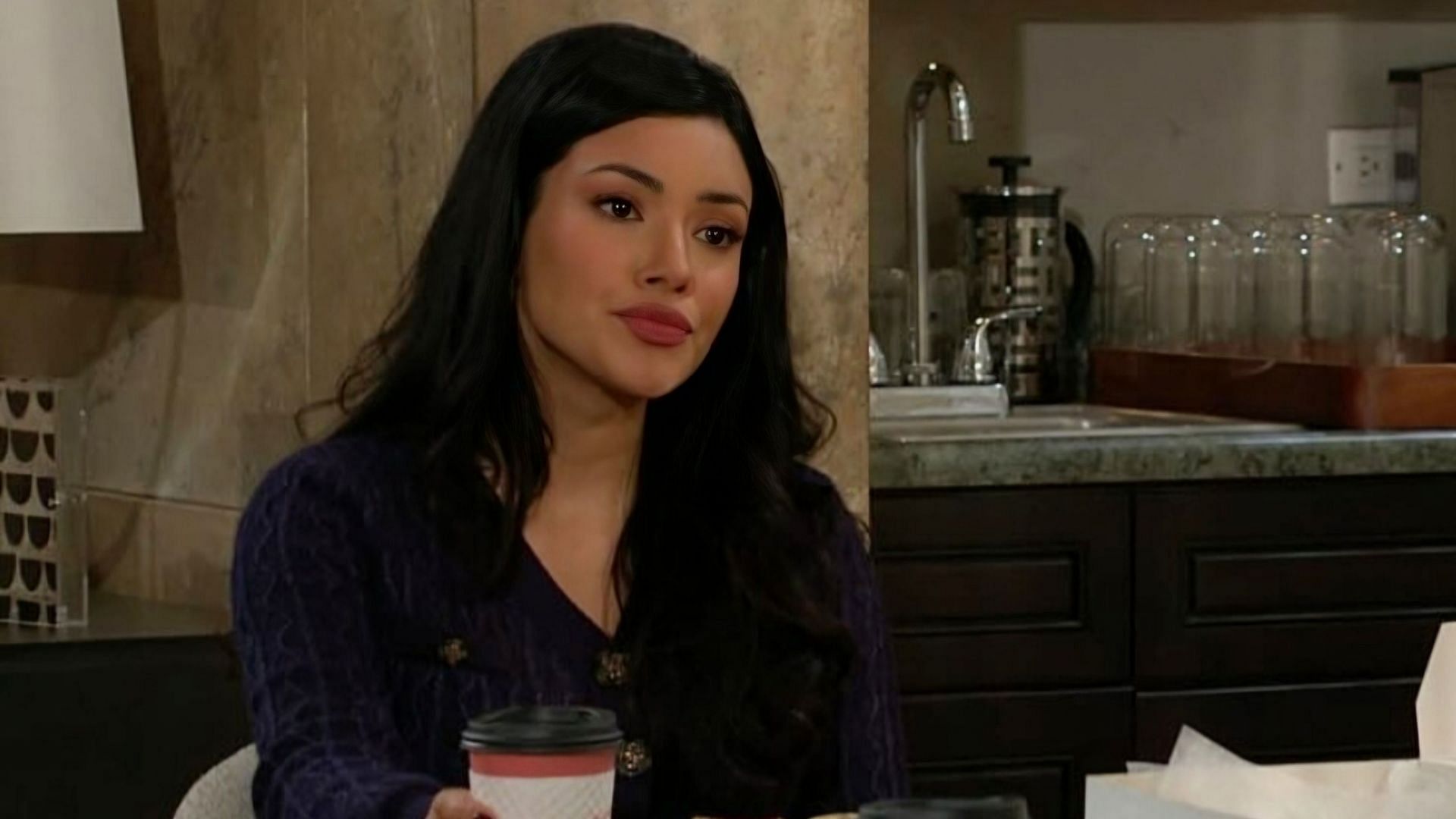 Audra Charles talking to Nate Hastings in a still from the soap (Image via CBS)