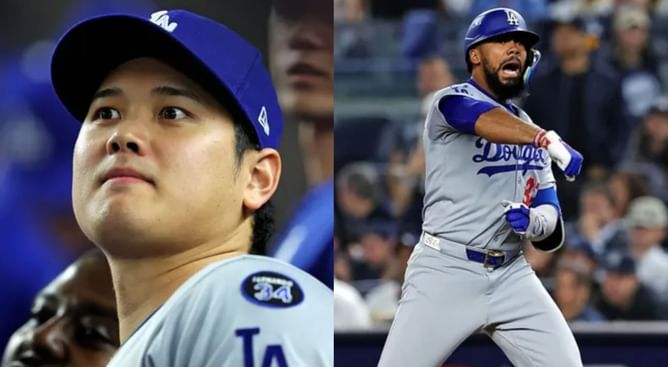 Shohei Ohtani celebrates Teoscar Hernandez resigning contract with Dodgers for 3 year, $66,000,000