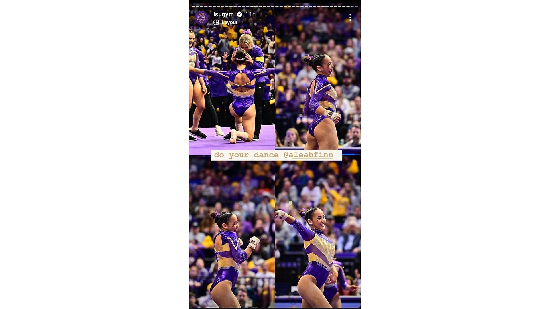 LSU&#039;s Insta story feat Aleah Finnegan (Image via: LSU Gymnastics&#039; Instagram)