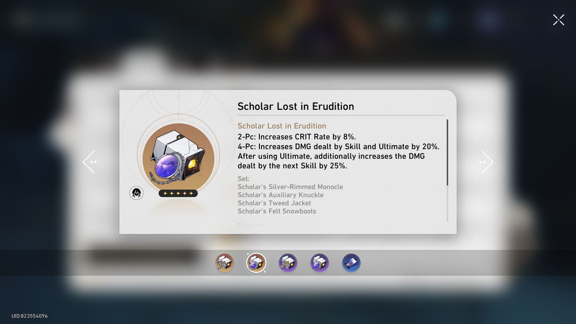 Scholar Lost in Erudition Relic set (Image via HoYoverse)