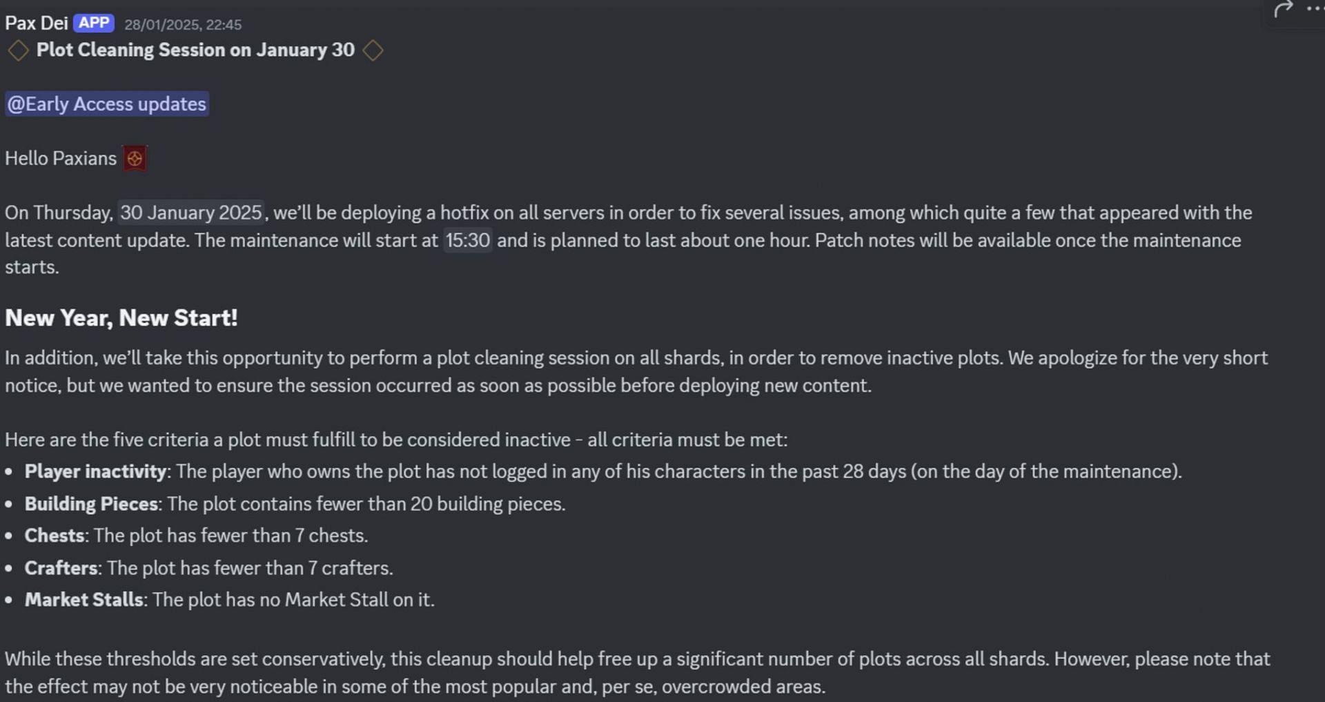 The Discord announcement by the devs (Image via Discord)