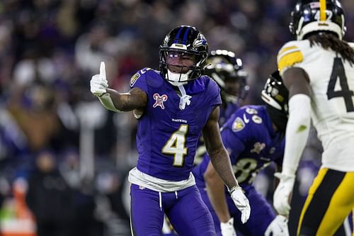 Baltimore Ravens WR Zay Flowers in action during a previous game against Pittsburgh Steelers. (Credits: Getty)