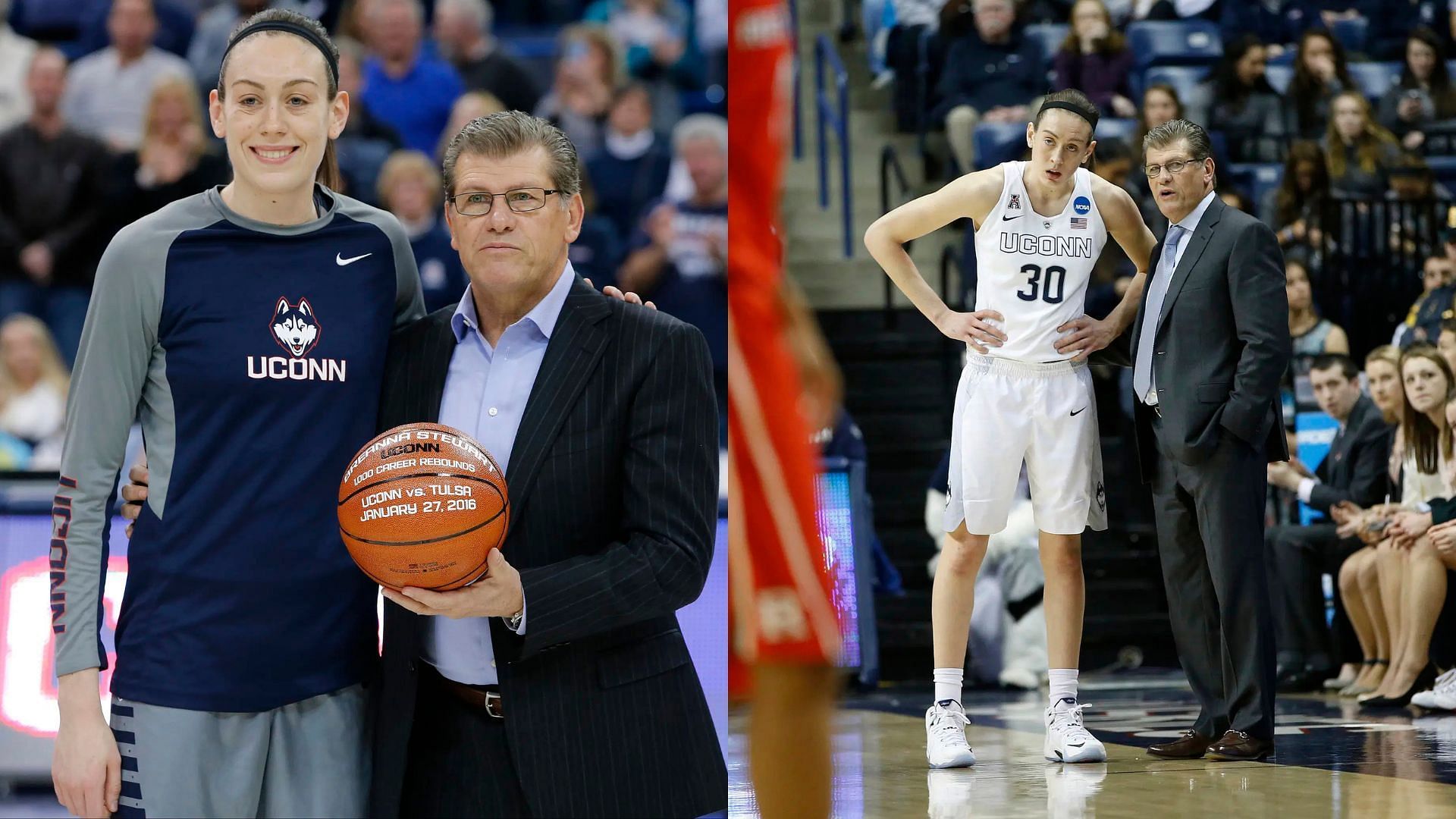 Geno Auriemma and former UConn player Breanna Stewart