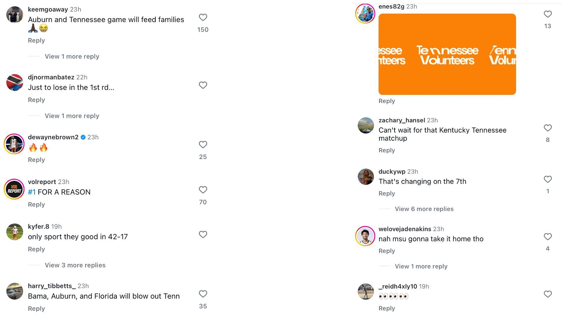 Other fans express their opinions on Tennessee&#039;s unbeaten streak (Image via Instagram/@cbkreport)