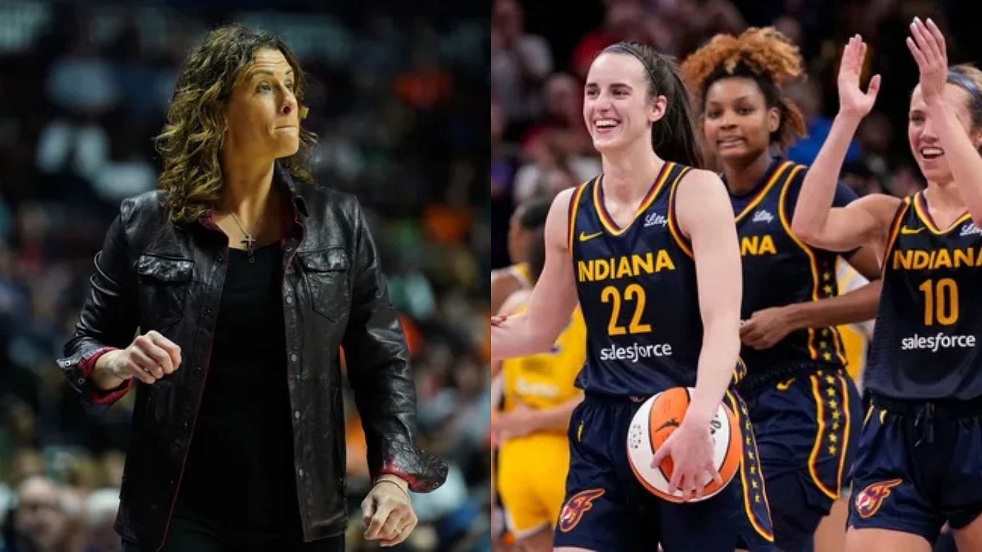 WNBA coach Stephanie White, Indiana Fever players Caitlin Clark, NaLyssa Smith and Lexie Hull. Photo Credits: Imagn