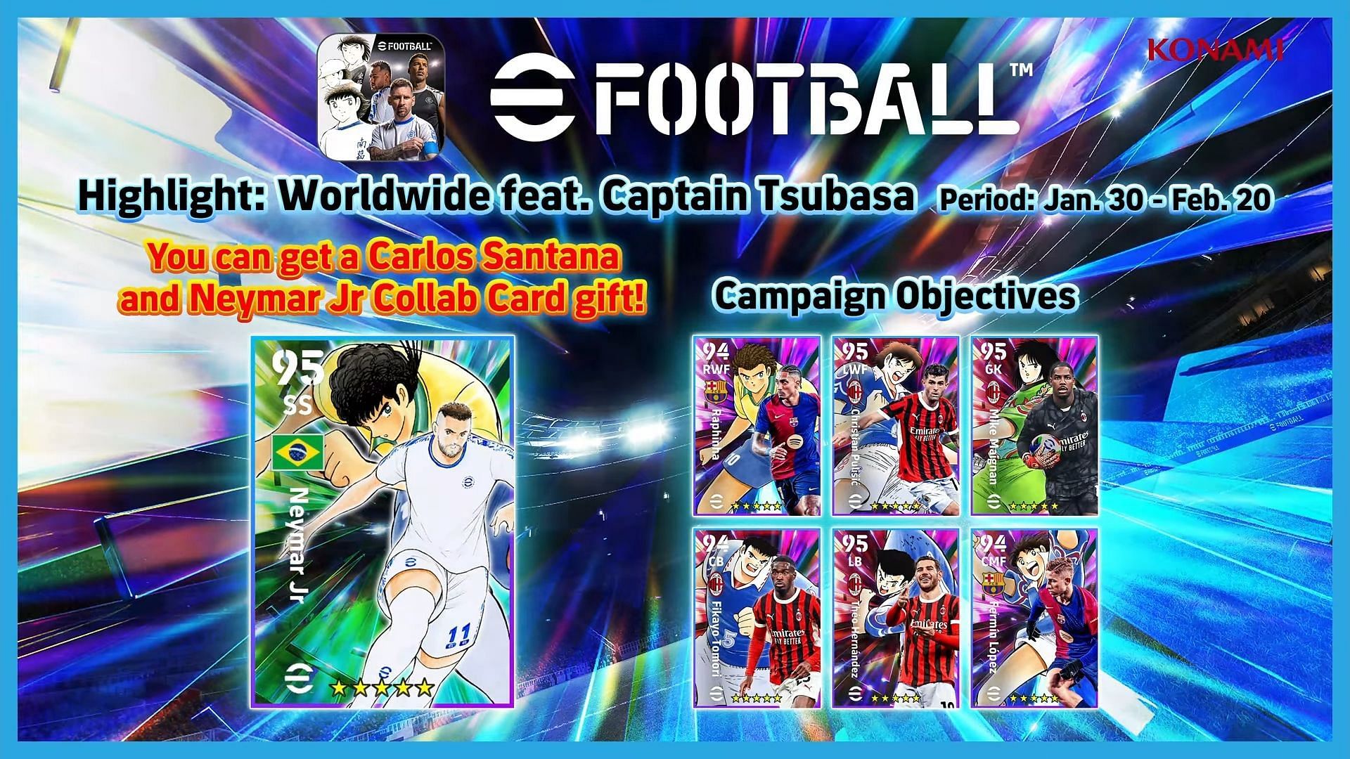 The eFootball x Captain Tsubasa Collaboration campaign Vol. 2 features 11 exclusive Tsubasa-themed player cards (Image via Konami)