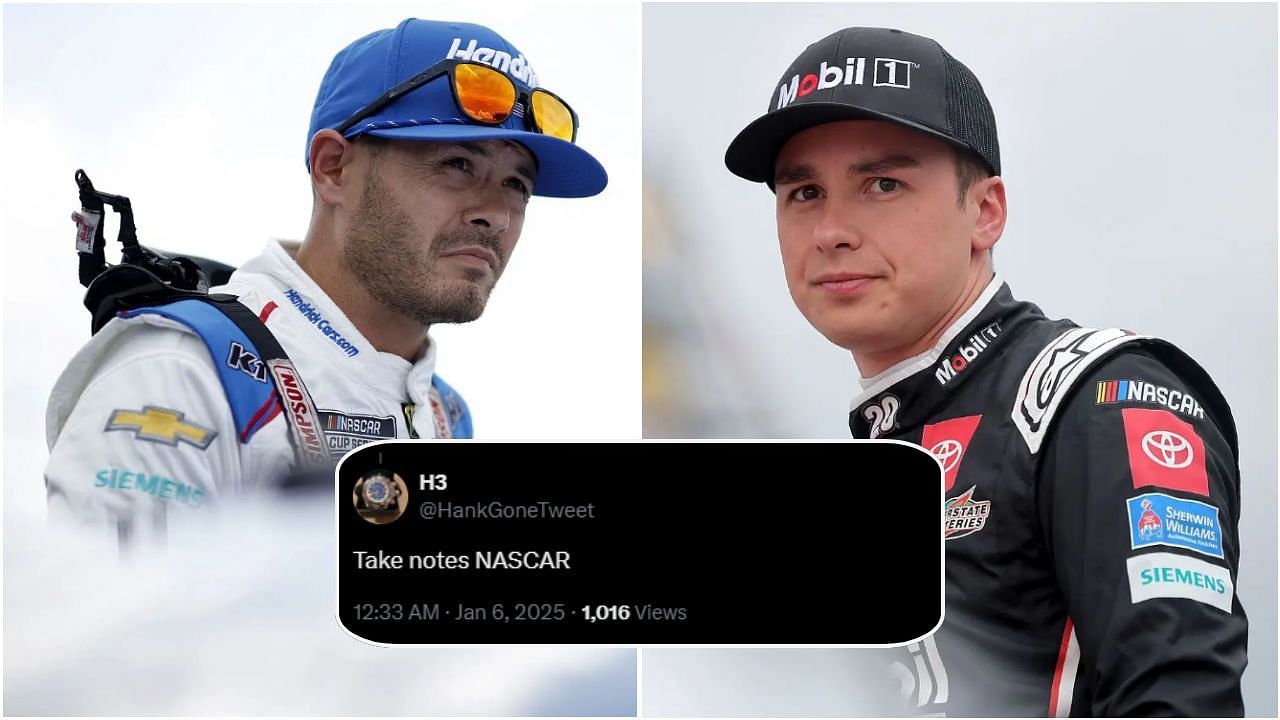 Fans react as Kyle Larson and Christopher Bell battle it out in Tulsa (via GETTY @HankGoneTweet on X)