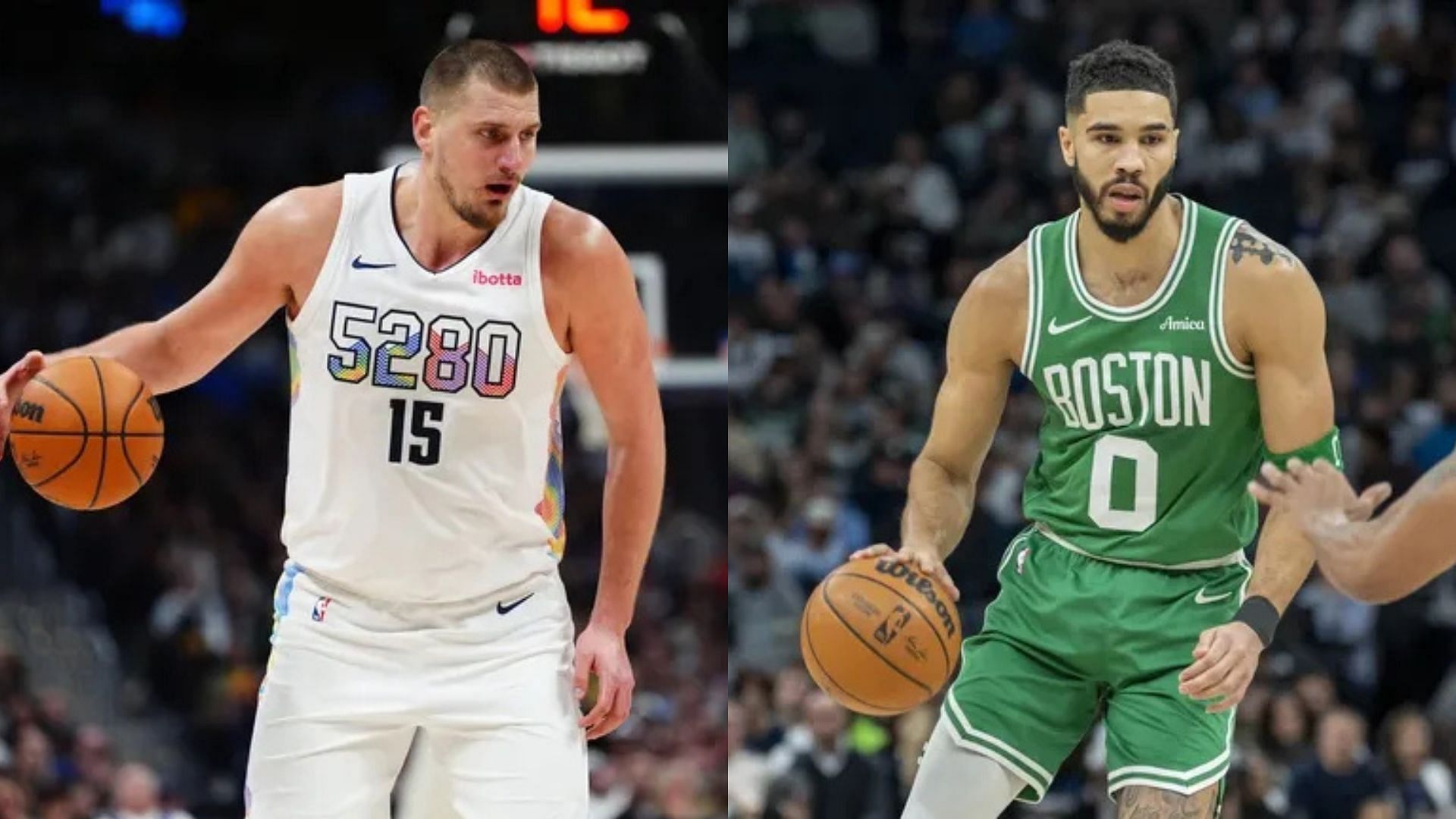 Denver Nuggets center Nikola Jokic, Boston Celtics forward Jayson Tatum. Photo Credits: Imagn