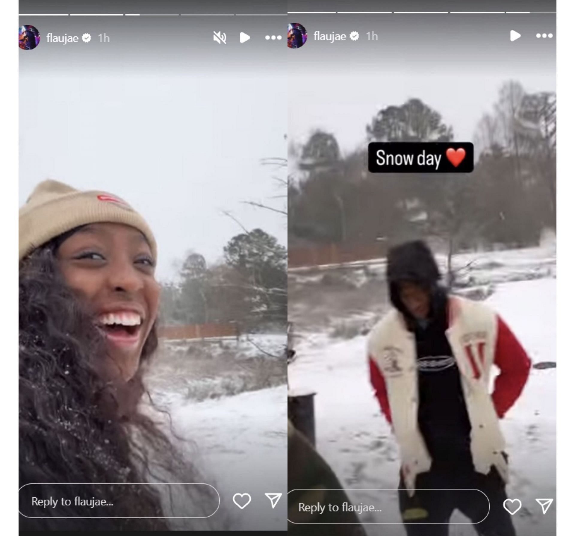 Flau&#039;Jae Johnson enjoys snow day with BF Chris Hilton Jr. IG photo via @flaujae