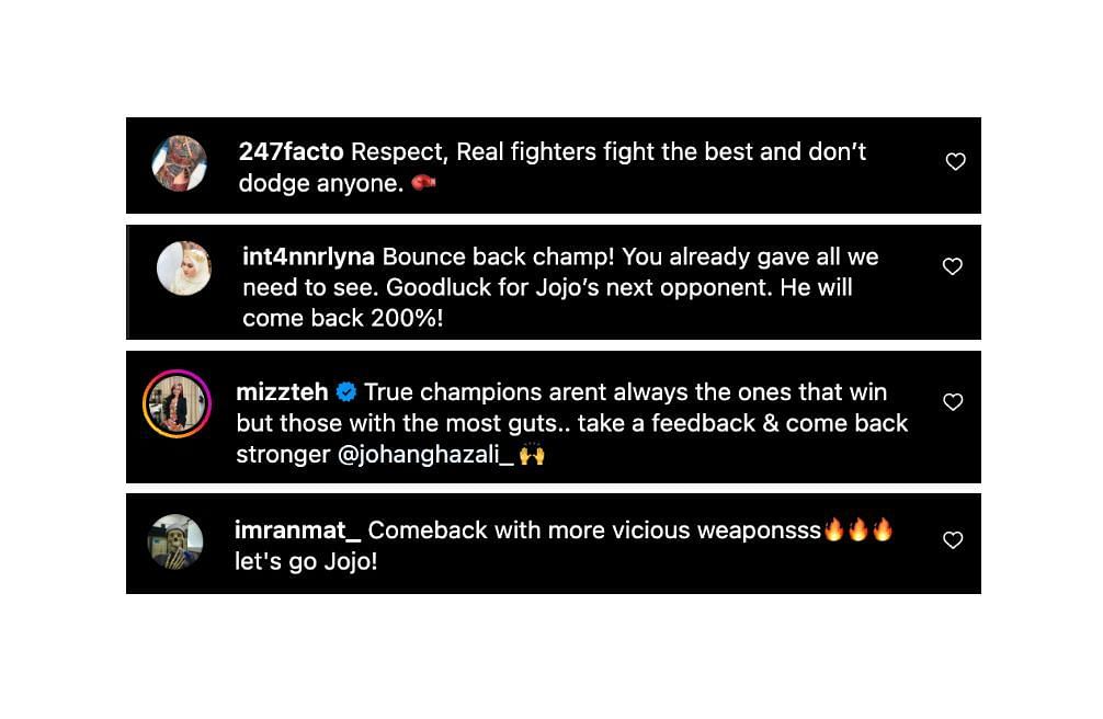 Screenshot of fans&#039; comments. [ONE Championship/Instagram]