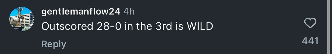 &quot;Outscored 28-0 in the 3rd is WILD,&quot; one user emphasized.