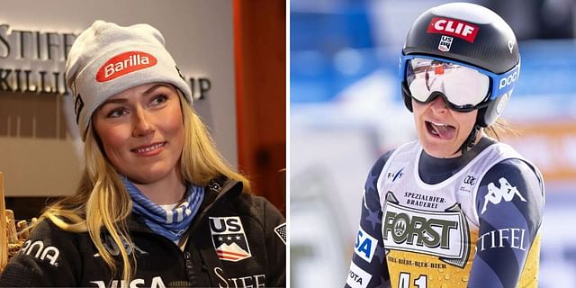 Mikaela Shiffrin reacts to Olympian Keely Cashman&rsquo;s career-best World Cup finish. PHOTO: Both from Getty