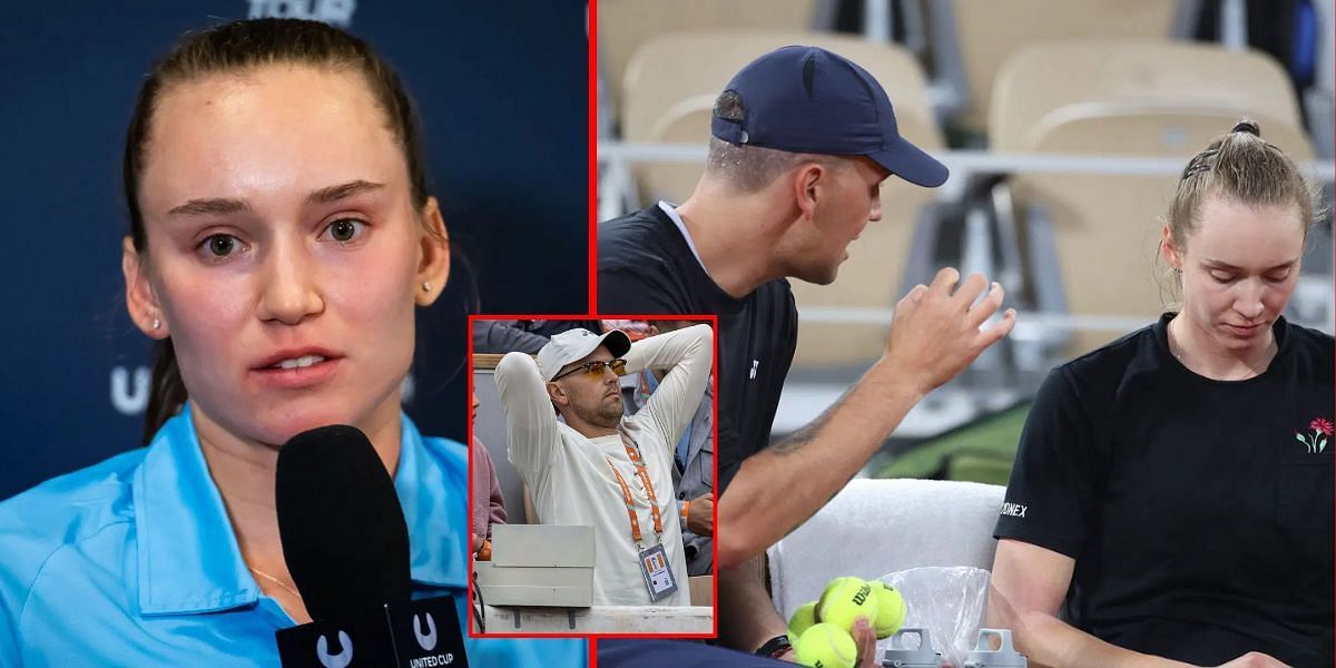 Elena Rybakina at United Cup 2025 (L); with coach Stefano Vukov (R); Vukov (inset) - Image Source: Getty