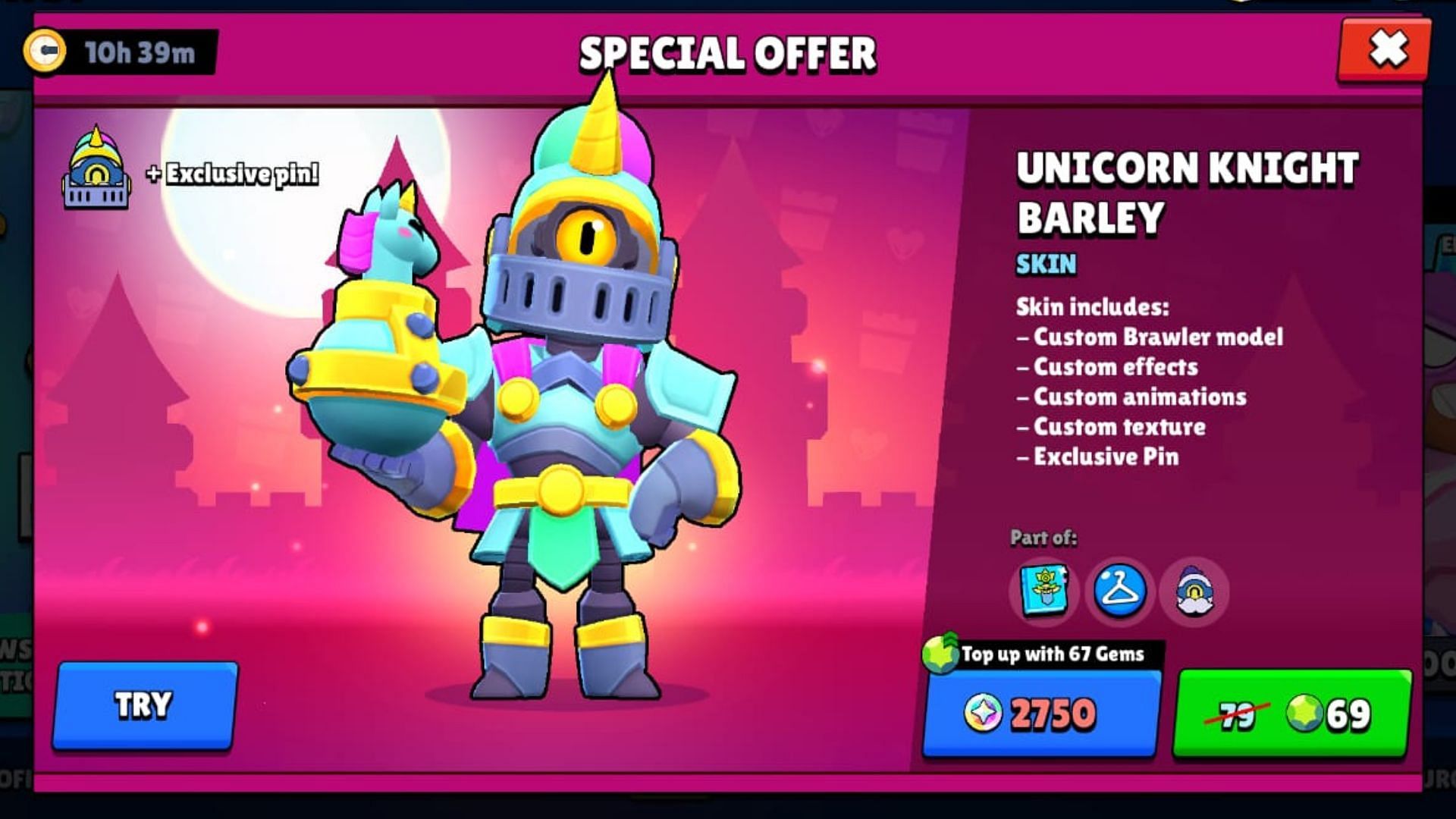 The Unicorn Knight Barley skin in Brawl Stars (Image via Supercell)