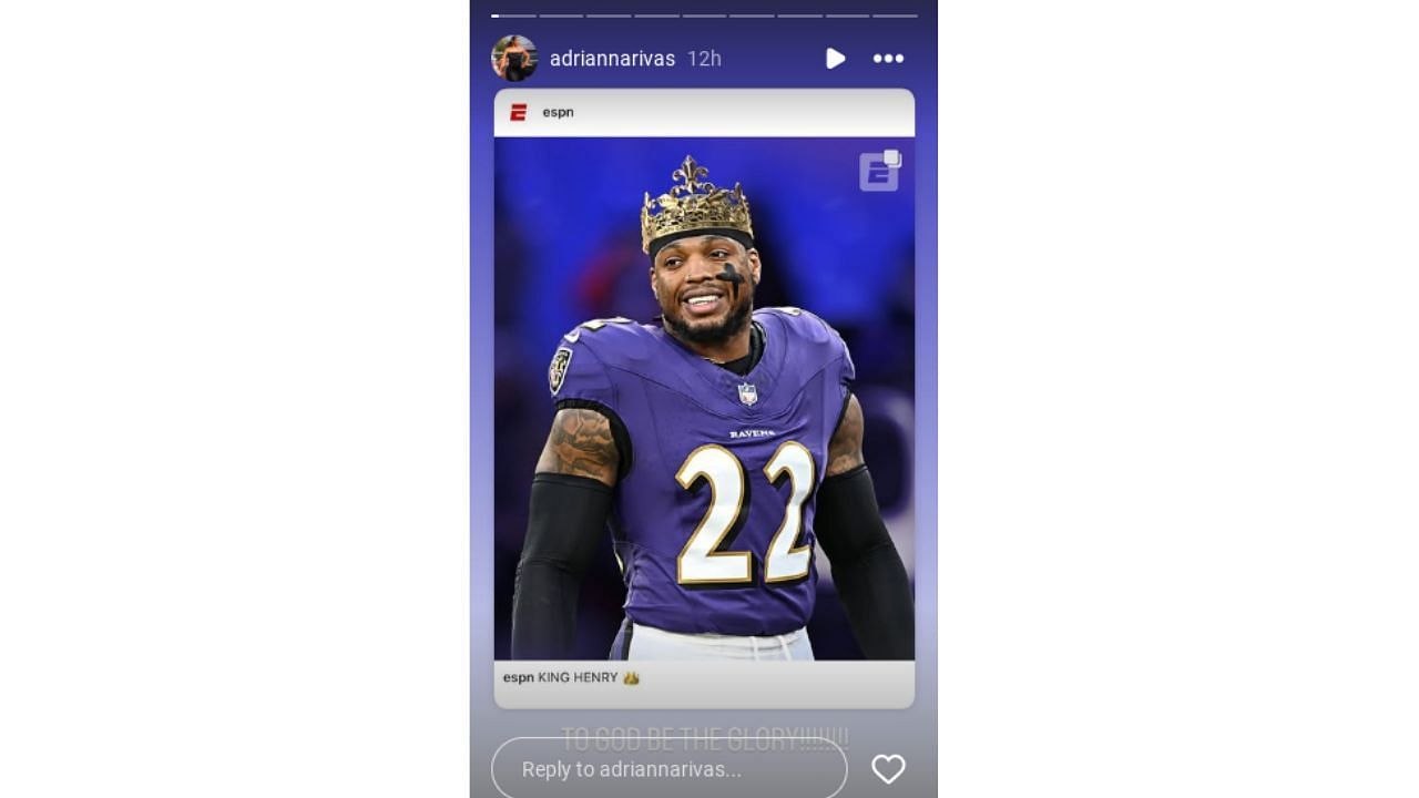 Adrianna Rivas hypes her partner Derrick Henry for his performance in the Baltimore Ravens&#039;s 28-14 win over the Pittsburgh Steelers. (Credits: IG/ @adriannarivas)