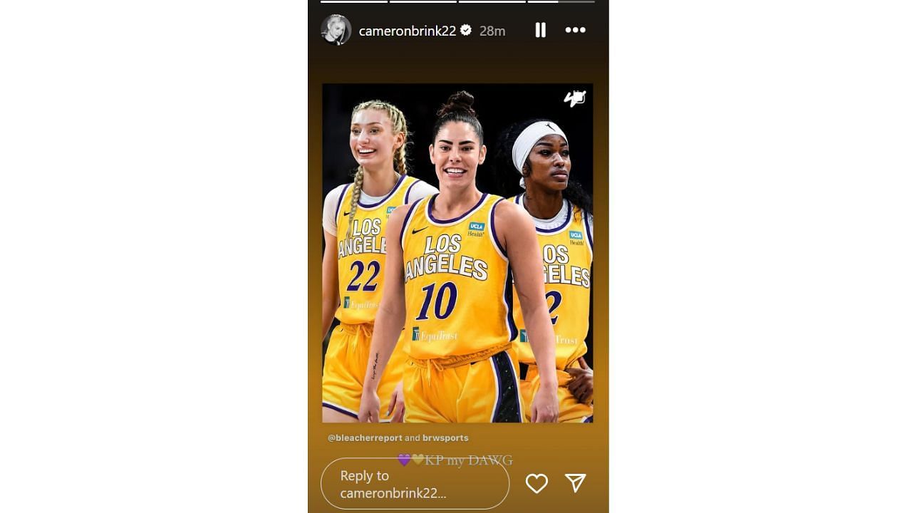 Cameron Brink reacts on Instagram after the LA Sparks traded for former Las Vegas Aces star Kelsey Plum. [photo: @cameronbrink22/IG]