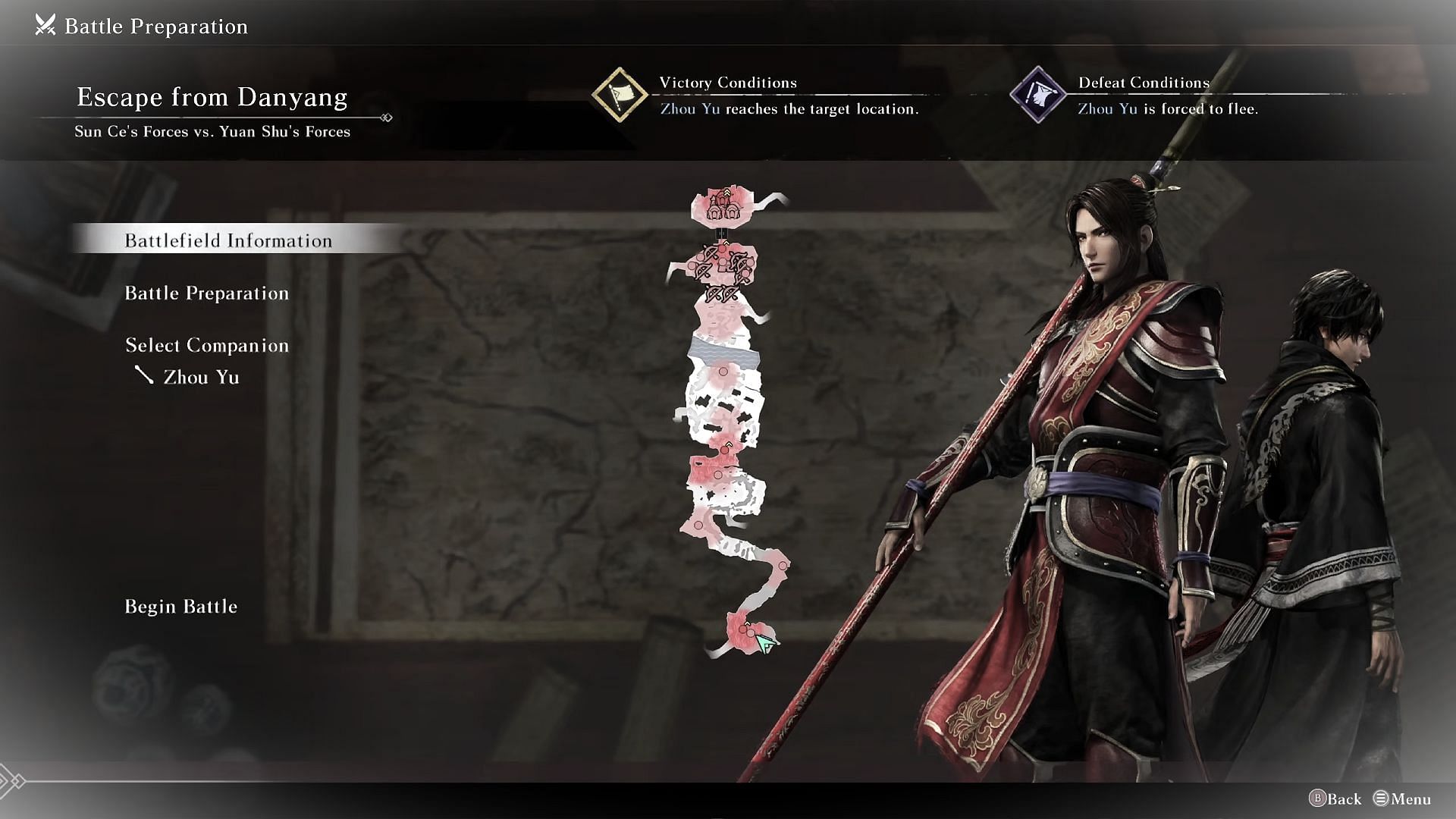 Map for Escape from Danyang in Dynasty Warriors Origins (Image via Koei Tecmo)