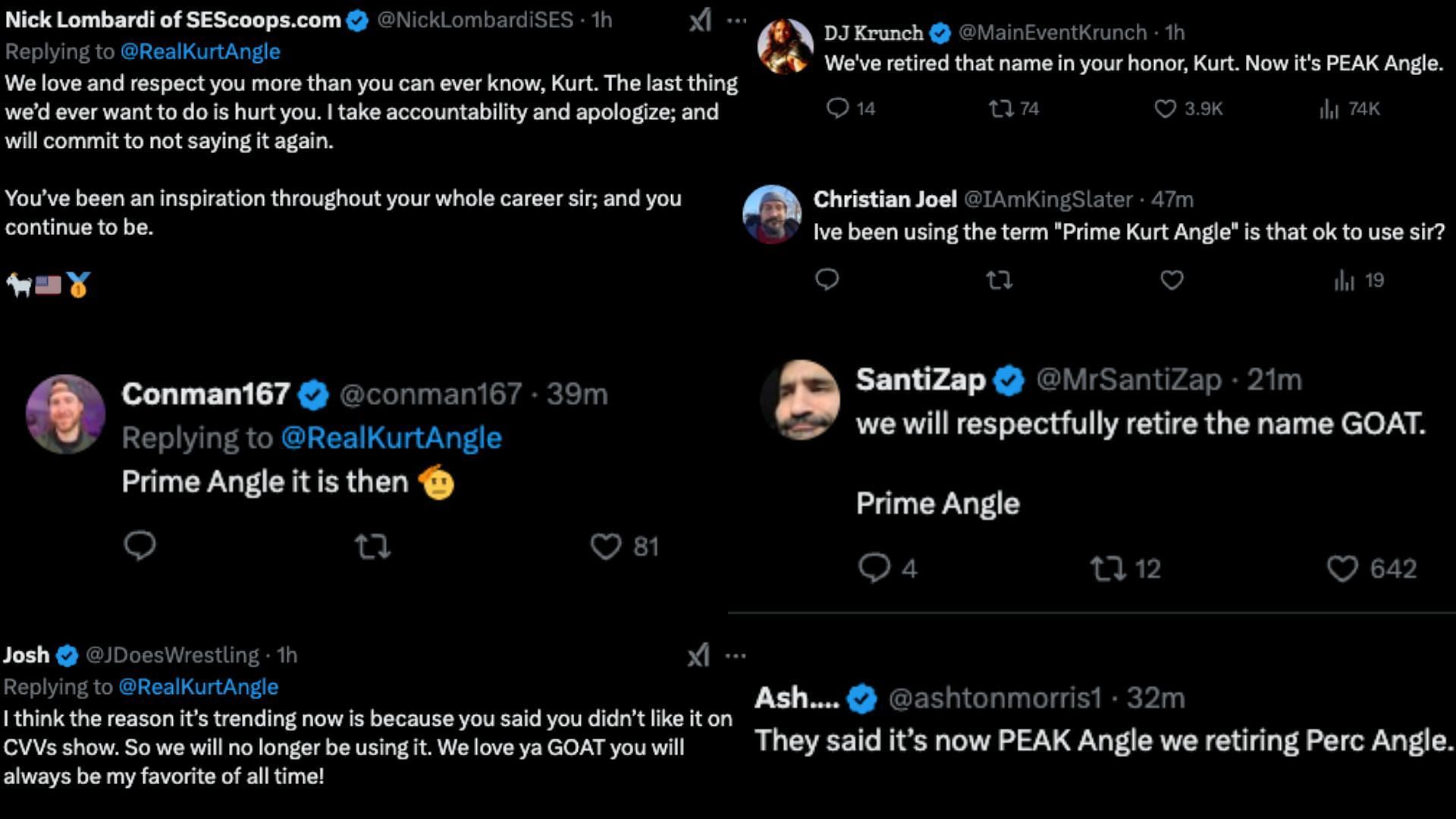 Fans react to Angle&#039;s message and vow to change the nickname. [Image credit: Screenshot of fan comments on Angle&#039;s X post]