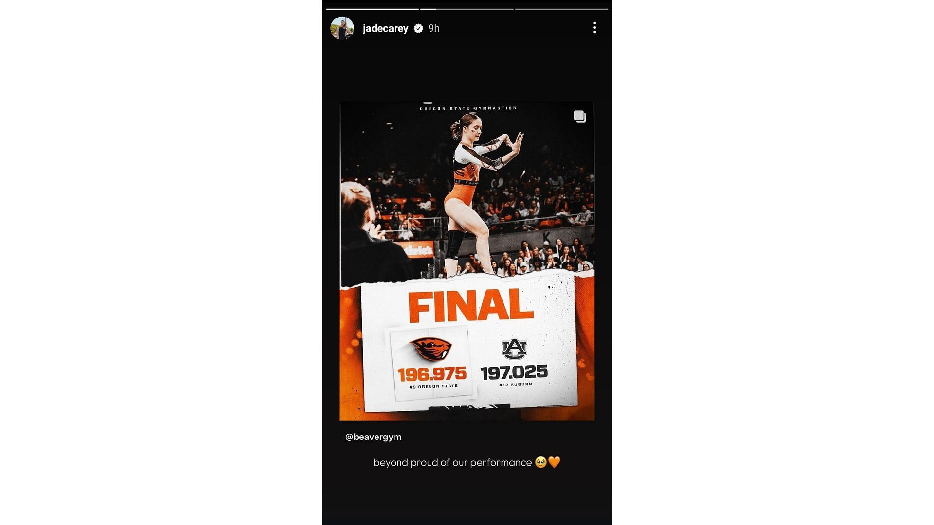 Screenshot of Carey&#039;s Instagram story feat her reaction to Auburn loss (Image via: Carey&#039;s Instagram)