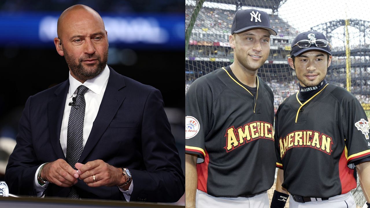 Derek Jeter celebrates former Japanese phenom Ichiro Suzuki