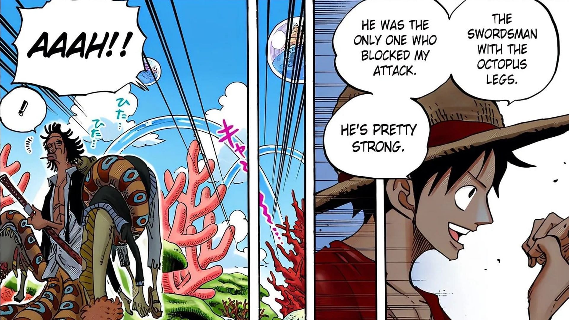 Luffy after the fight against Hyozo in the One Piece manga (Image via Shueisha)