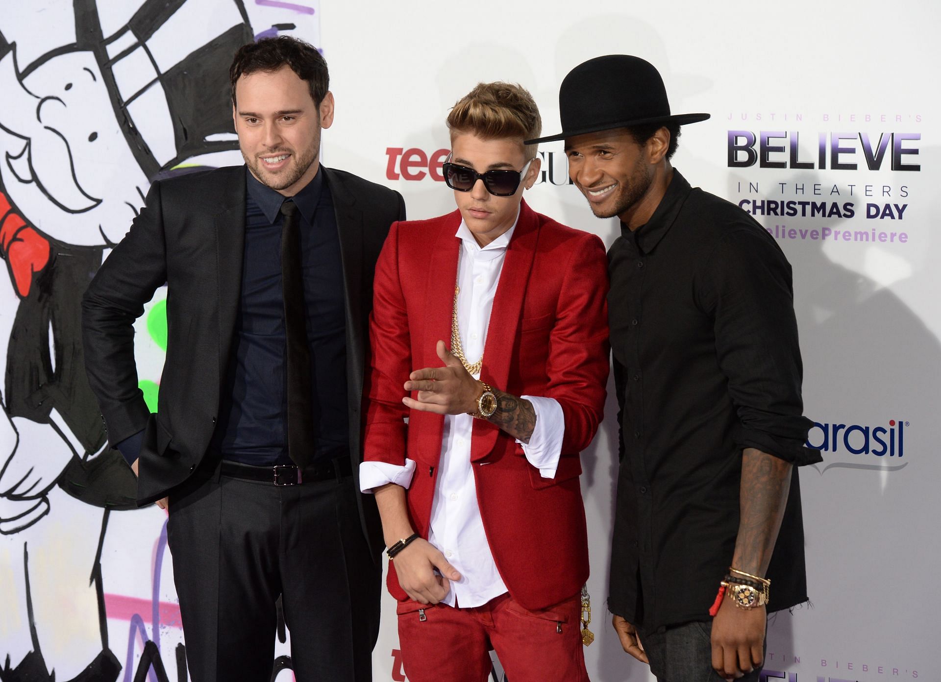 Scooter Braun, Justin Bieber, and Usher (Photo by Jason Kempin/Getty Images)