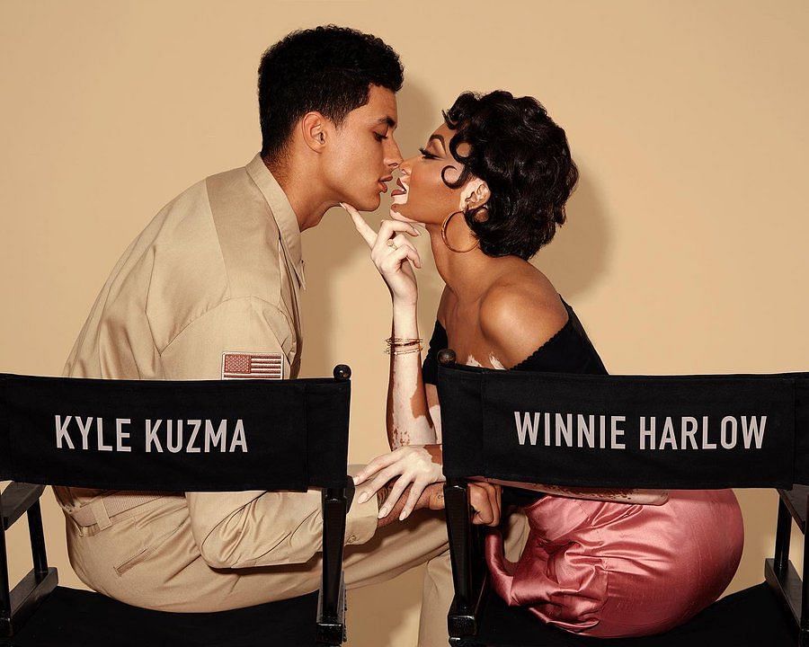 Kyle Kuzma and Winnie Harlow pose for a Valentine