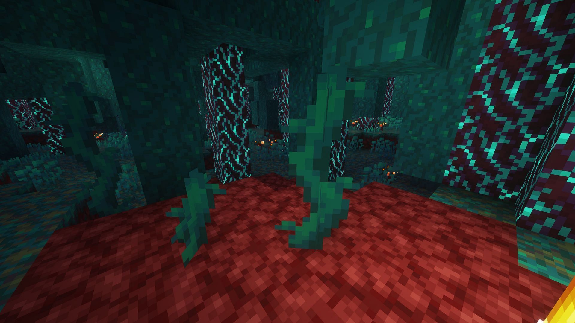 Twisty vines generated in Warped Forest (Image via Mojang Studios)