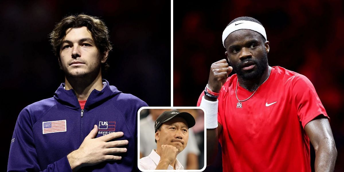 Taylor Fritz (left), Frances Tiafoe (right), Michael Chang (bottom center), Sources: Getty