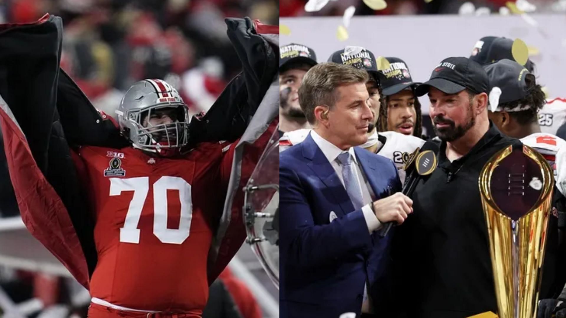 Ohio State OL Josh Fryar and coach Ryan Day 