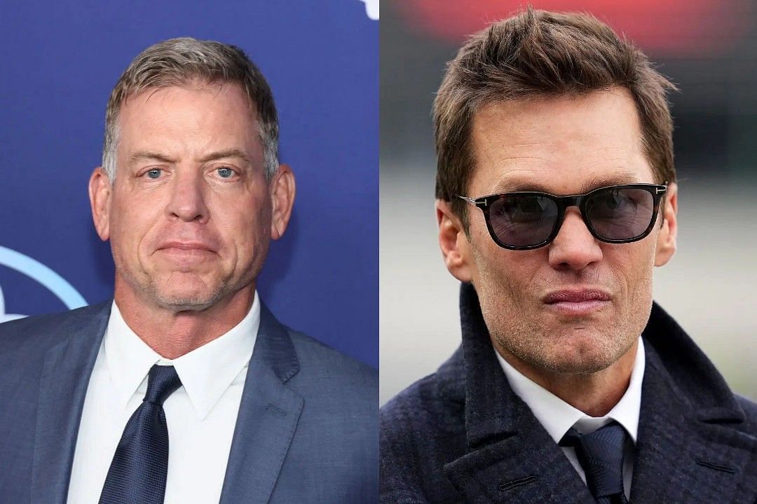 Troy Aikman, left, Tom Brady, right 