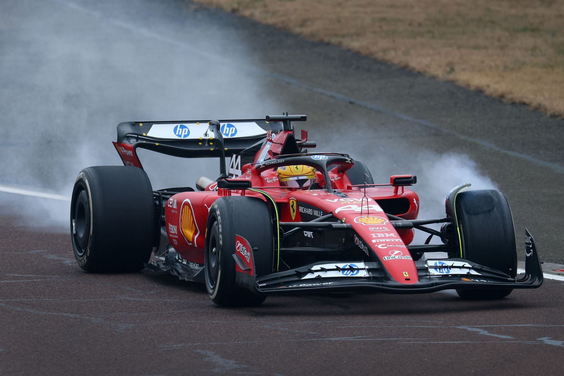 Lewis Hamilton locked the front-left tire while testing Ferrari SF-23 at Fiorano - Source: Getty