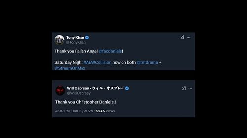 Both Tony Khan & Will Ospreay thanked Christopher Daniels after an incredible career (Credit: Tony and Will on X/Twitter)