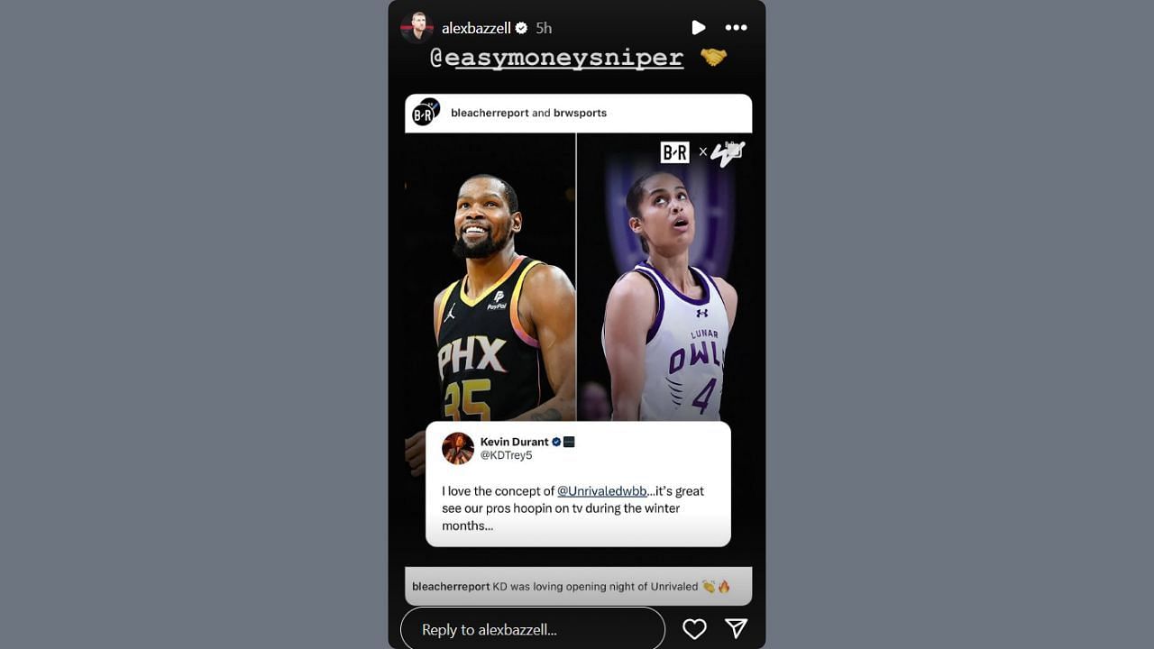 Alex Bazzell acknowledges Kevin Durant for his support. (Credits: @alexbazzell/Instagram)