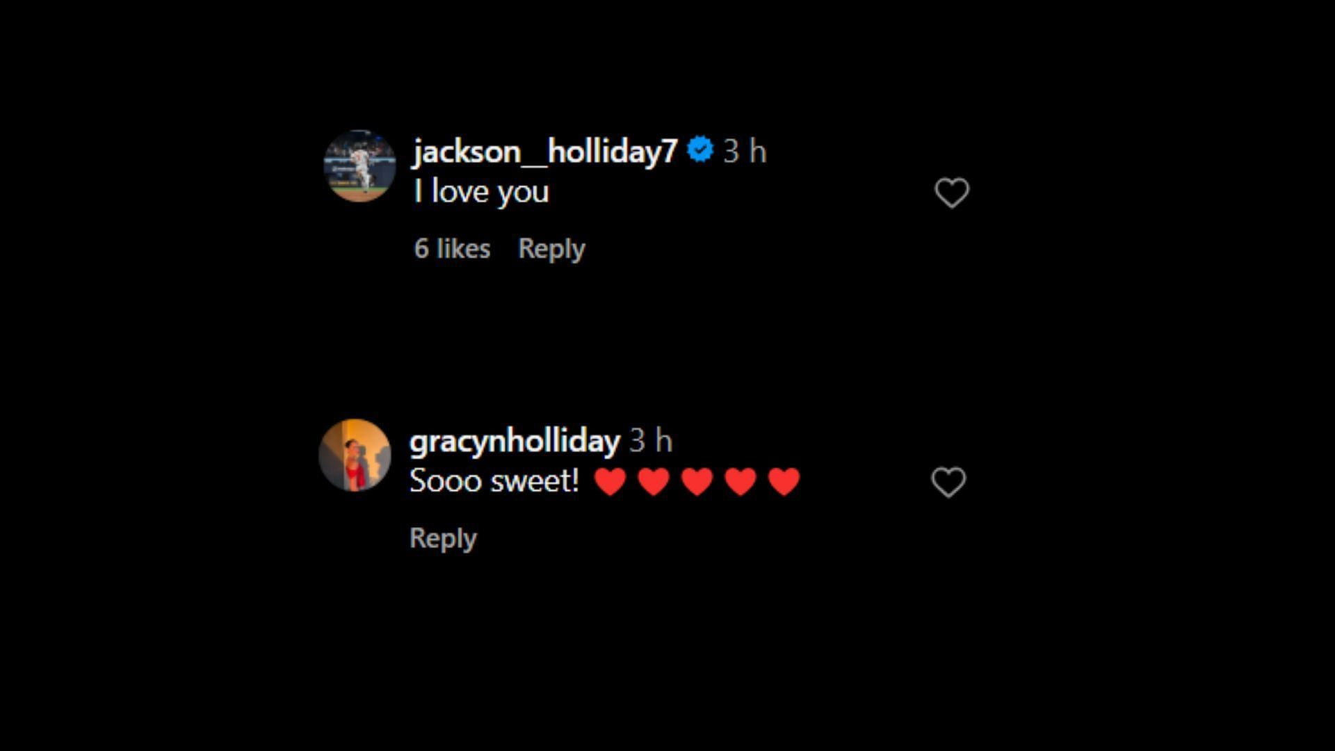 Jackson Holliday and his sister&#039;s comment