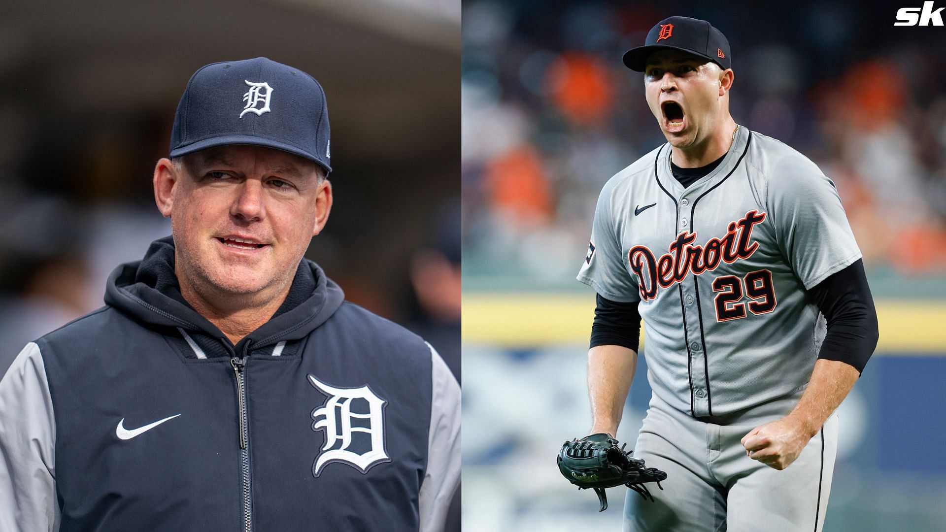 Tarik Skubal of the Detroit Tigers reacts after recording a strikeout against the Houston Astros during Game One of the Wild Card Series at Minute Maid Park (Source: Getty)