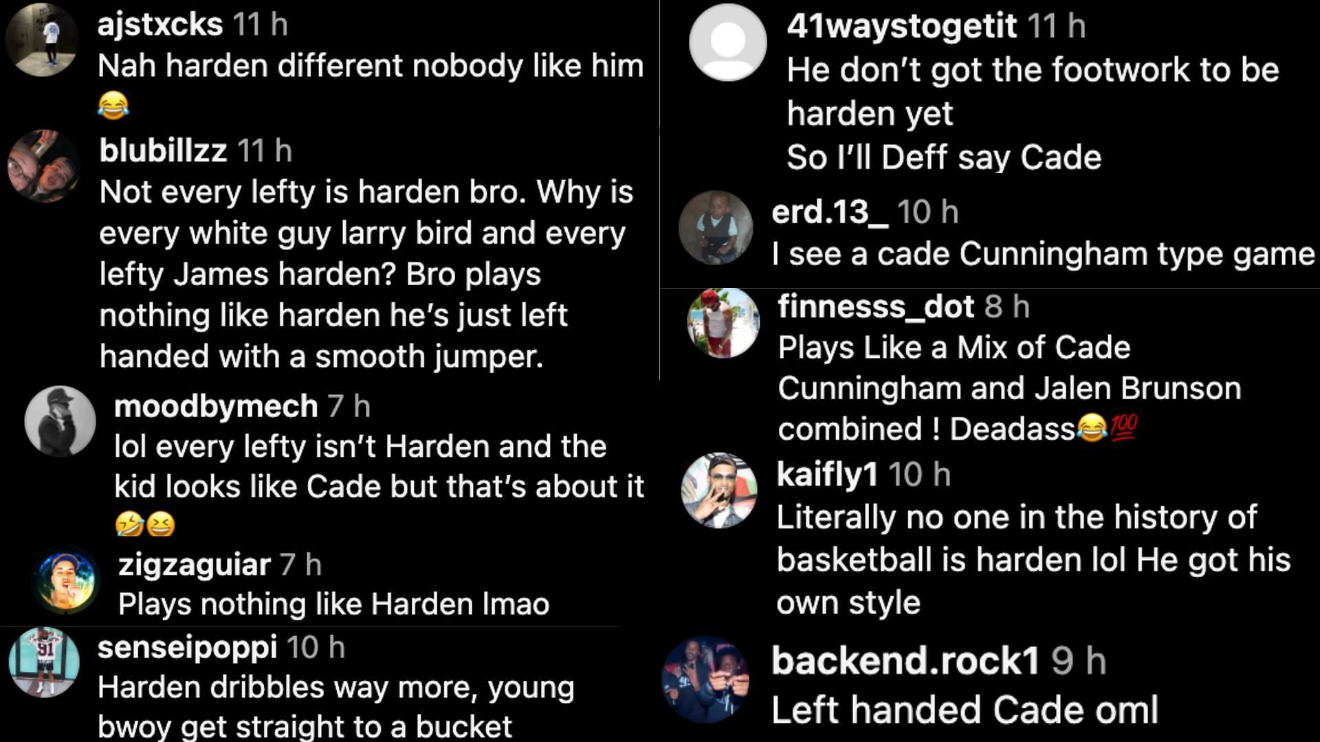 Fan reactions to Dylan Harper&#039;s comparison with Harden and Cunningham (Credits: Instagram/@ballislife)