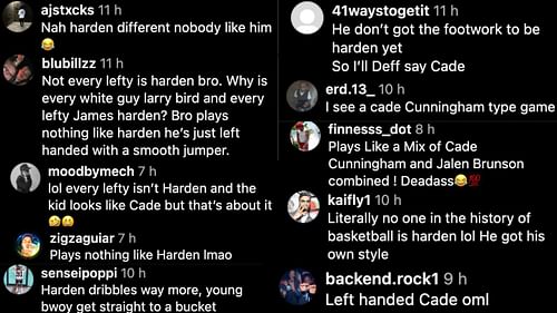 Fan reactions to Dylan Harper's comparison with Harden and Cunningham (Credits: Instagram/@ballislife)