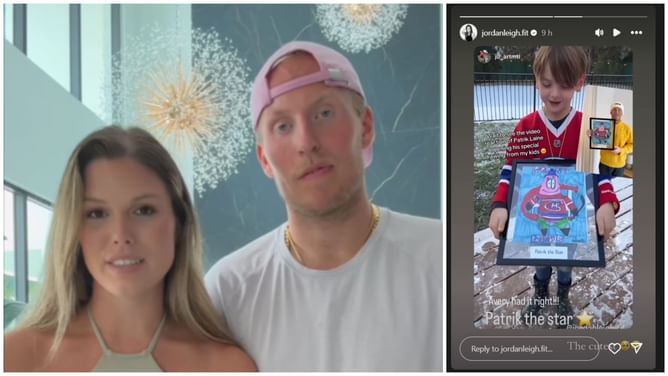 Patrik Laine's fiancée Jordan Leigh drops two-word reaction to young fan's painting of the NHL star with hilarious little twist