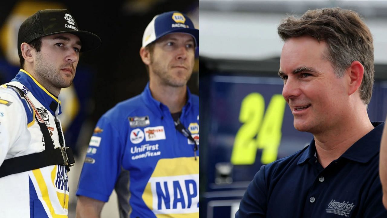 (L)Chase Elliott and crew chief Alan Gustagson; (R)Jeff Gordon - (Both images via Getty)