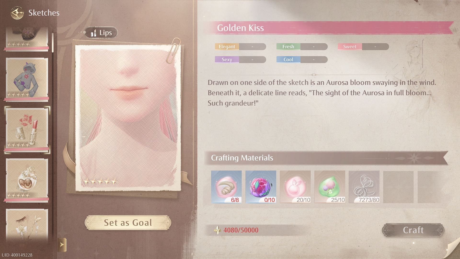 Golden Kiss Lipstick makeup (Image via Infold Games)