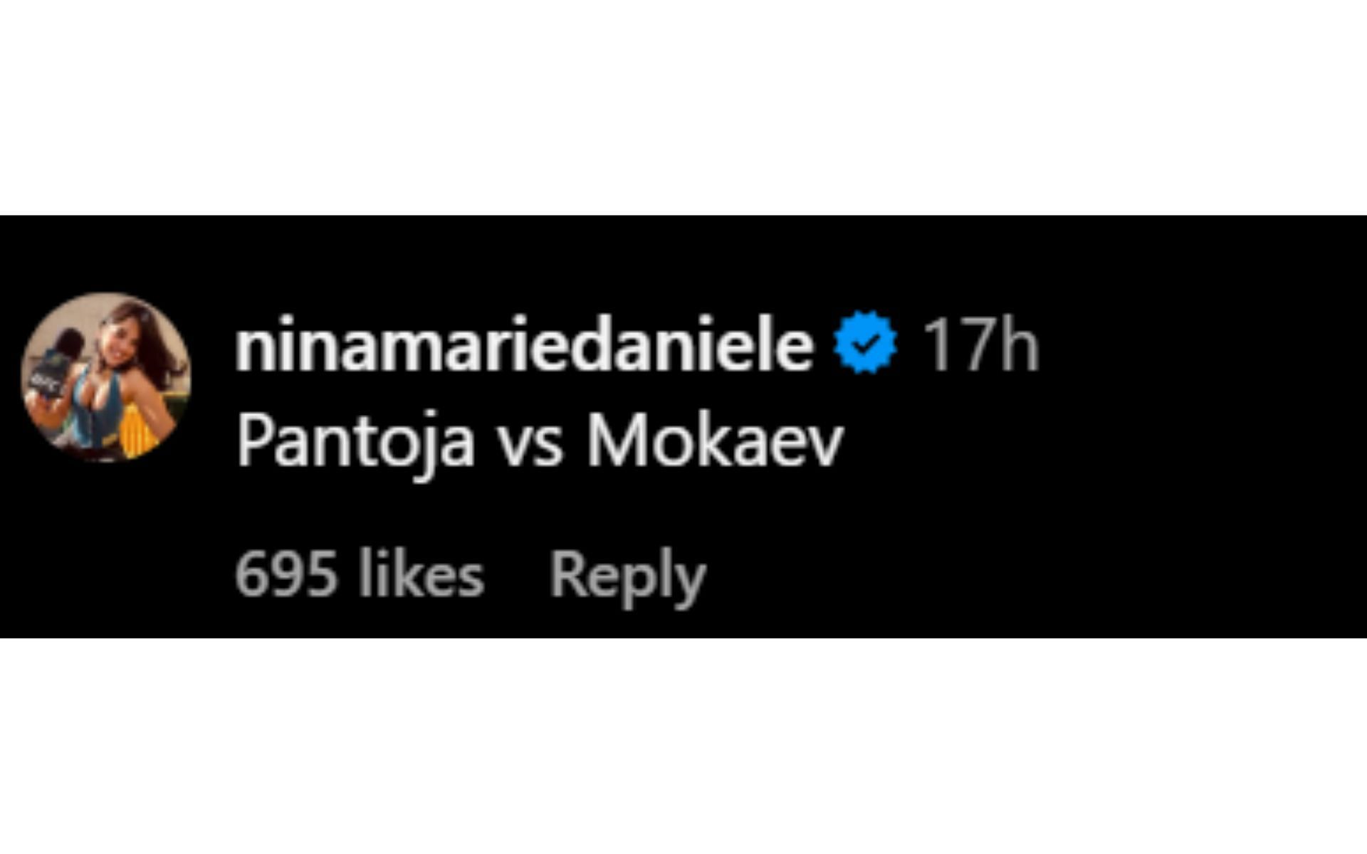 Screenshot of Daniele&#039;s comment on @ufc&#039;s Instagram post