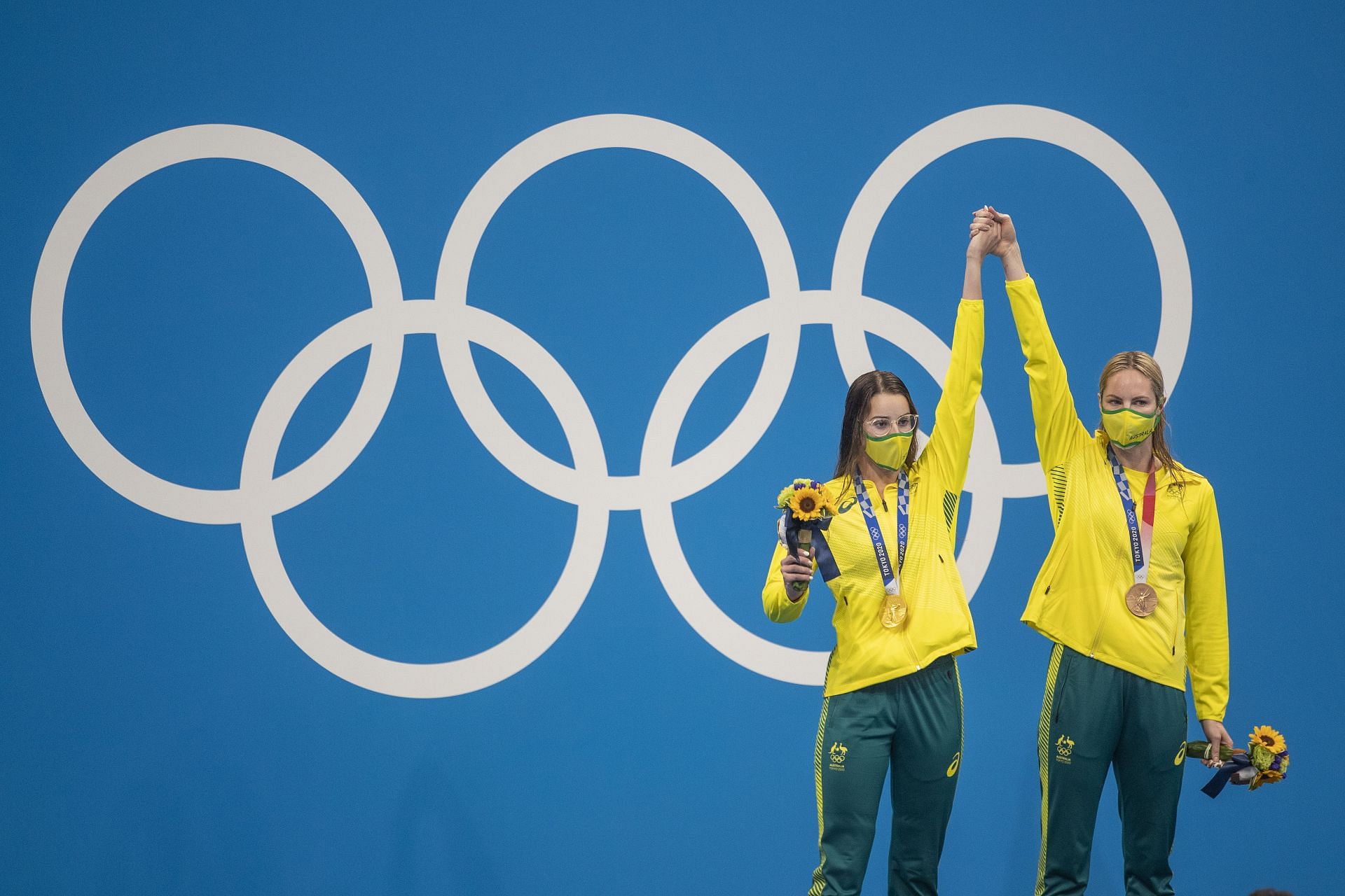 McKeown with teammate Emily Seebohm at the Tokyo 2020 Summer Olympic Games (Photo by Tim Clayton/Corbis via Getty Images)