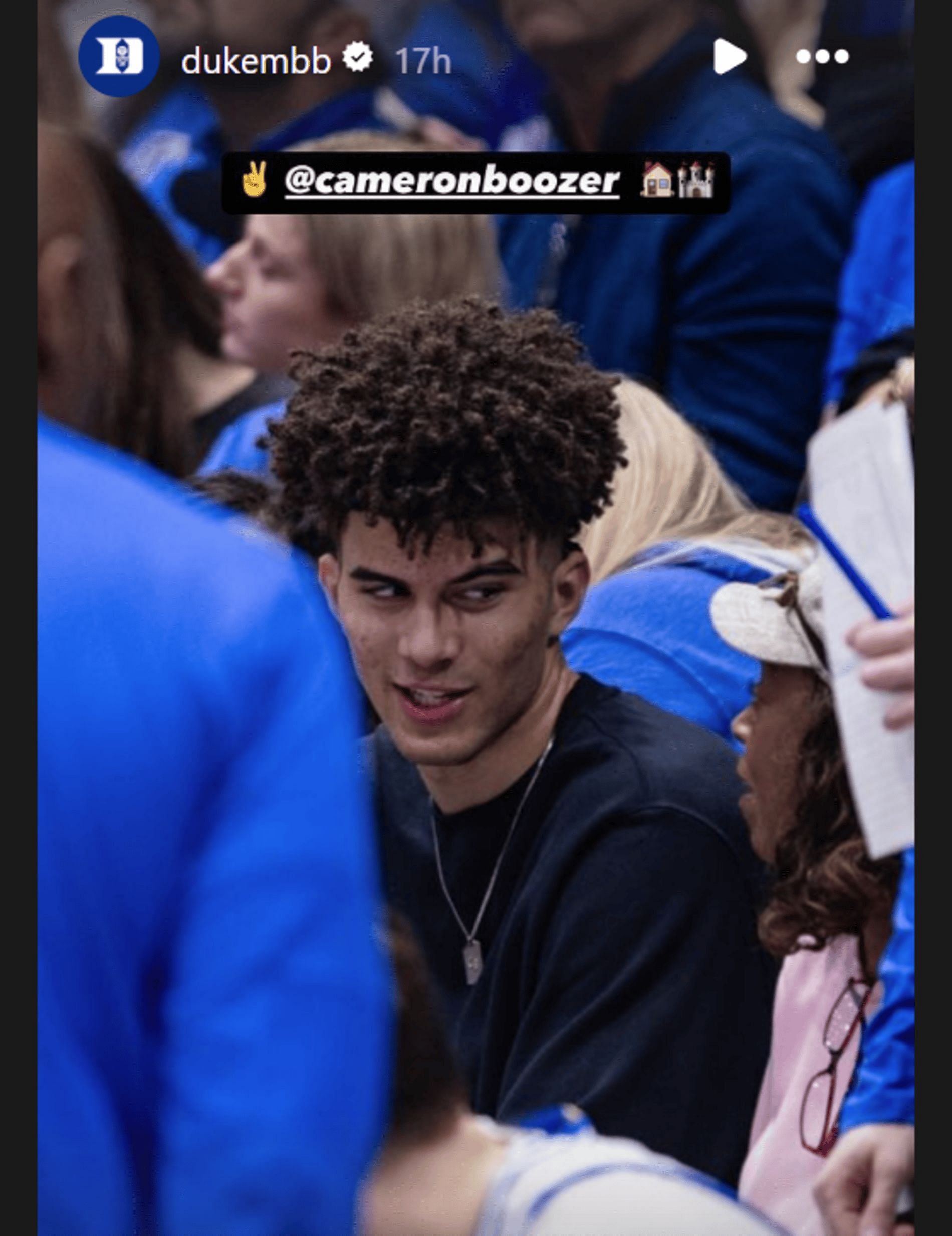 Cameron Boozer spotted watching the Duke vs. Virginia Tech game on New year&#039;s Eve (Source: Instagram/Dukembb)